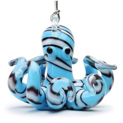 Dynasty Gallery Blue Glass Octopus Ornament 2 inches