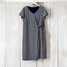 Talbots V Neck Wrap Dress Wmn  s Sz 1X Blue White Block Print Stretch Comfy