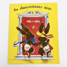 Vtg Pop Up Anniversary Card By Norcross Mr & Mrs Bunny Rabbit Made In The USA