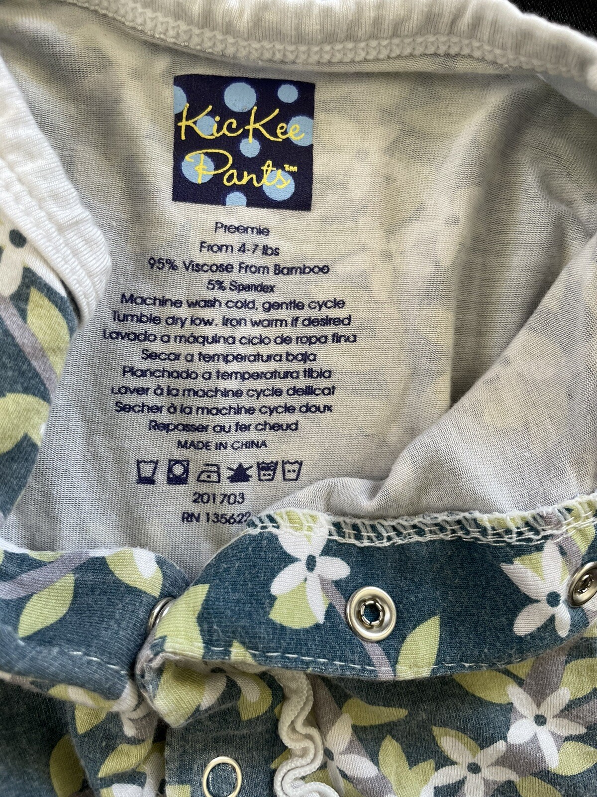 KicKee Pants 2017 Grey/Green Floral Ruffled Bottom Snap Front Footie