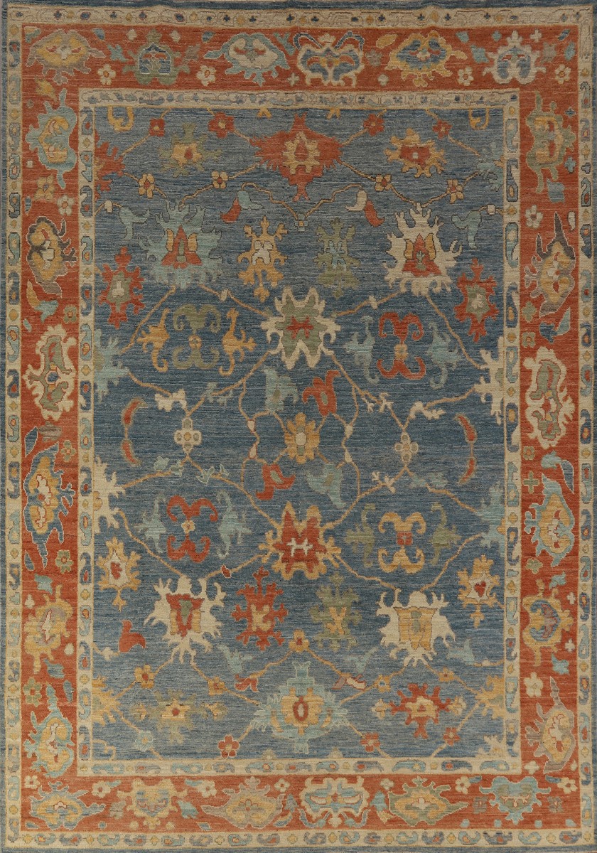 Vegetable Dye All-Over Patterned Oushak Wool Handmade Rug 8x11 ft