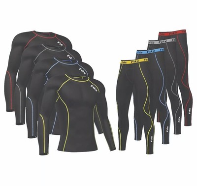 Herren Kompression Rüstung Basisschicht Oberteil Langarm Thermo Gym Sport Shirts Set