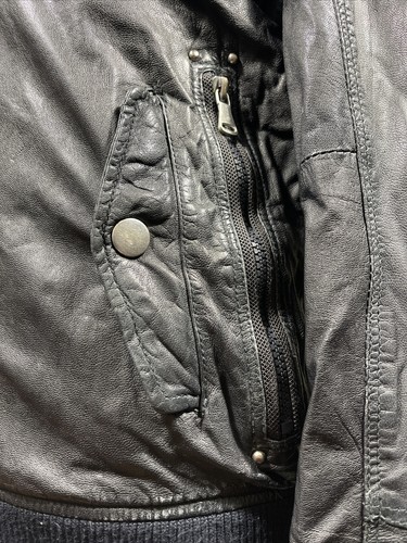 Rare Vintage Zara Man Size L Black Genuine Goat Leather Biker Jacket L - Picture 3 of 12
