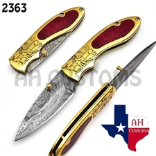  CUSTOM HAND MADE DAMASCUS STEEL FOLDING BLADE POCKET KNIFE&BRASS HANDLE AH-2363