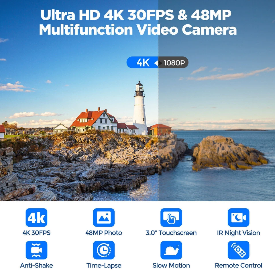 Videokamera 4K Touchscreen 48MP Camcorder 16X Digitalzoom IR Nachtsichtkamera DE - Bild 2 von 4