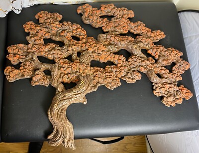 MCM Girotti Vintage Bonsai Tree Foam orange Gold Large Wall Hanging Sculpture