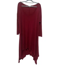 Umgee USA Women's Red 1XL Cotton Polyester Blend Tunic Top Casual Asymmetrical