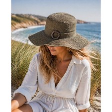 Wide Brim Straw Sun Hat Brown Boho Beach Resort Coastal Packable Womens