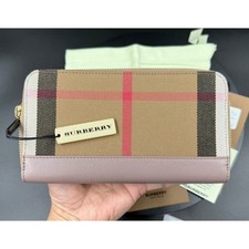 Burberry Check LG Ziparound Wallet Grey Mink Leather 80845171 NEW