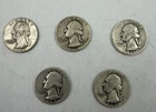 Lot of 5 US Washington Quarters 1930’s 40’s 50’s - 90% Silver Free Shipping