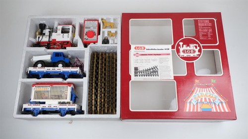 LGB G 21988 Set Circus Dampflok Stainz weiß mit Flachwagen und Beladung (unvolls | Zustand: Gebraucht