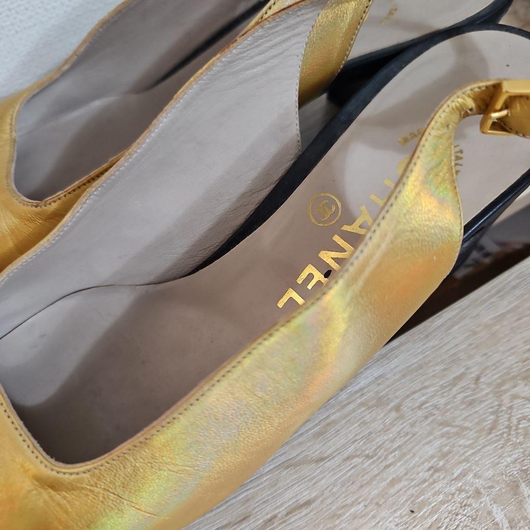 Chanel Chunky Heel Pumps Yellow Leather With Strap Size 36 US About6 For Women thumbnail 24