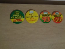 HESS OIL COMPANY 4 PINBACKS 1 TOY TRUCK GLASSES 2 PREMIUM 93 1 GIFT CERTIFICATES