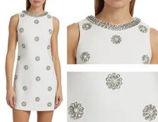 ALICE + OLIVIA CLYDE CRYSTAL RHINESTONES JEWEL WHITE SHIFT MINI DRESS NWT 2 $695