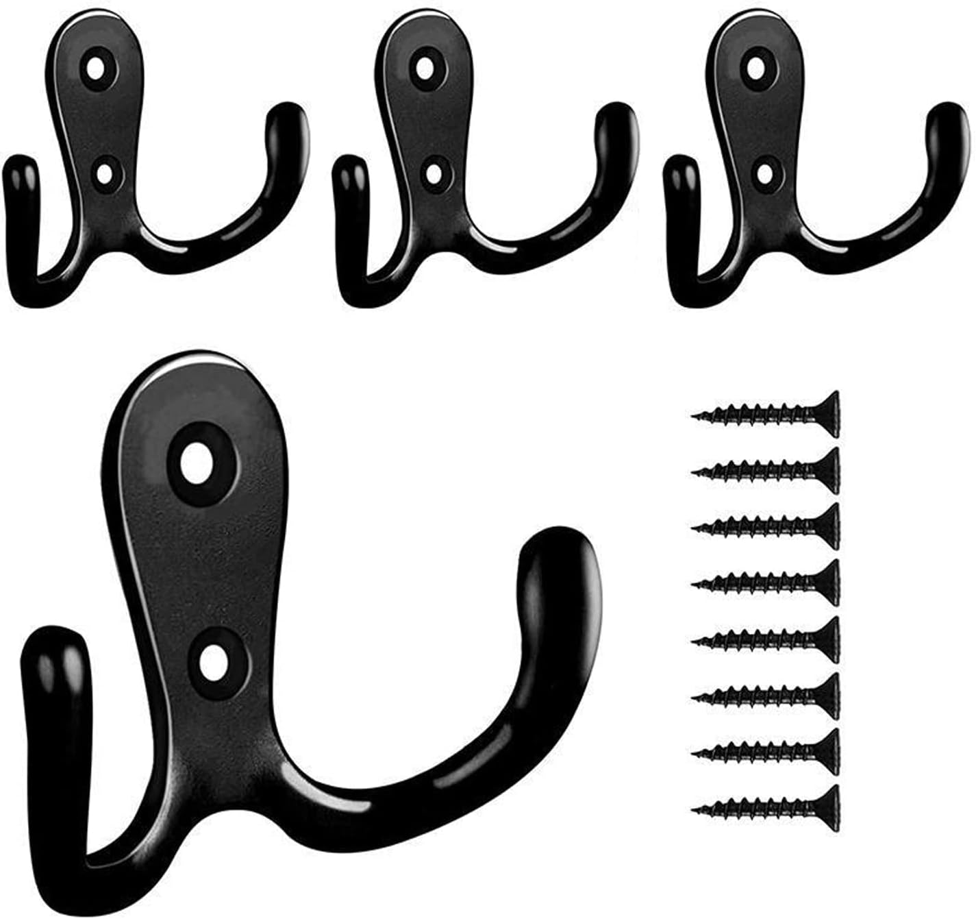 4 Pcs Double Prong Robe Hooks, Dual Coat Hooks Wall Mounted Hanging Clothes for