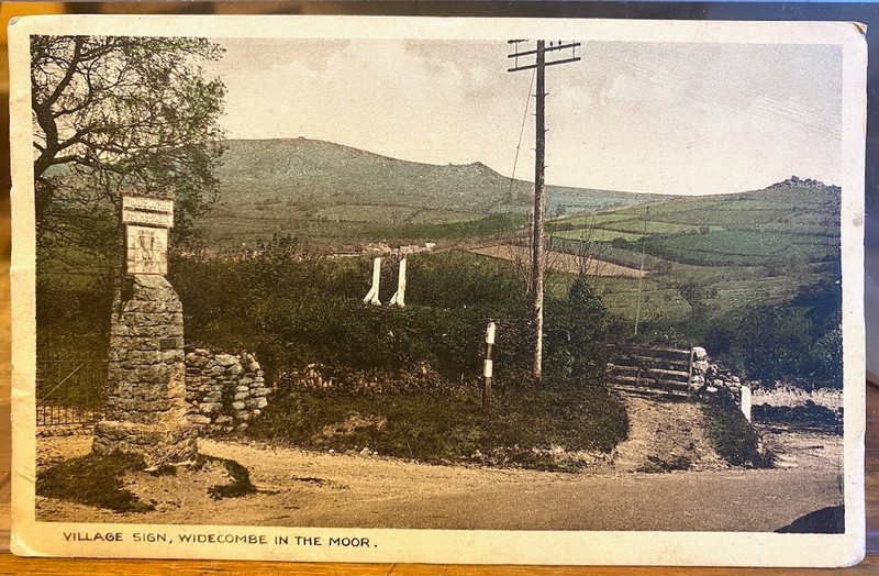 UK PC Village Sign WIDECOMBE IN THE MOOR Devon England Hand-Colored posted 1945