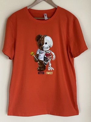 Fifth Loop Medium Orange Tshirt Halloween Bear Skeleton Spooky 