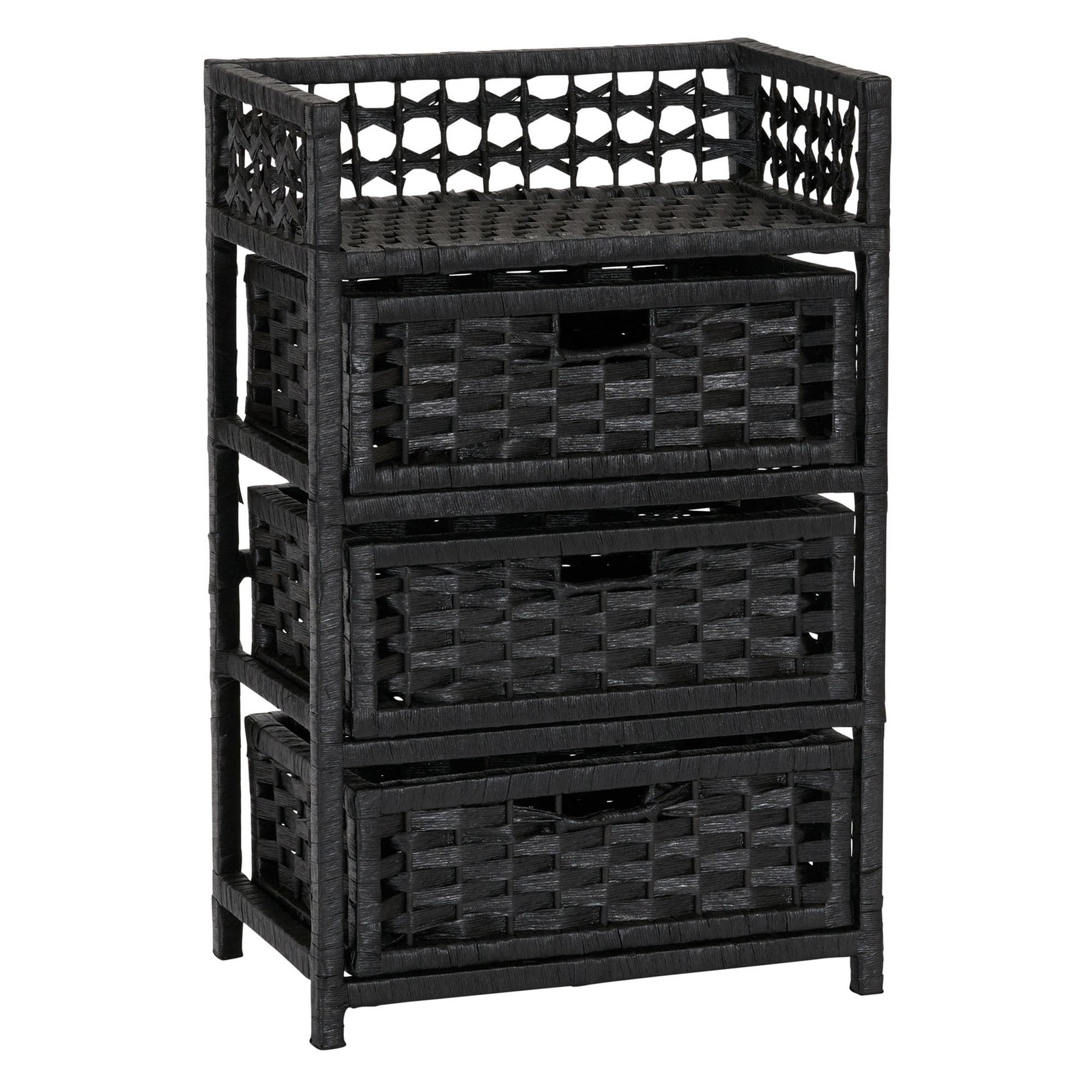 Hand-Woven Paper Rope 3-Drawer Chest, Black Stain