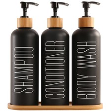Shampoo and Conditioner Dispenser with Bamboo Pumps  Tray, Perfect for Bathr...