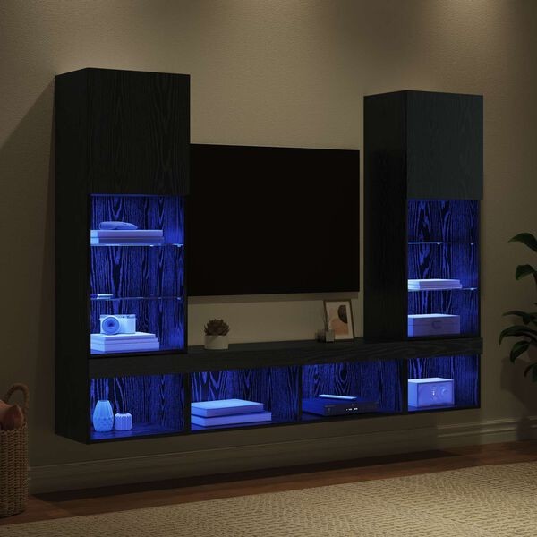 Vidaxl Tv Wall Units 5 Piece With Led Floating Tv Unit White Engineered Wood - Image 2