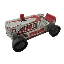 Vintage 1950's MARX Tin Litho Metal 8.5" Wind-Up 5 Red Farm Tractor
