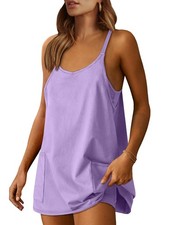 Women’s Athletic Summer Tennis Mini Romper Dress with Built-in Shorts - Purple