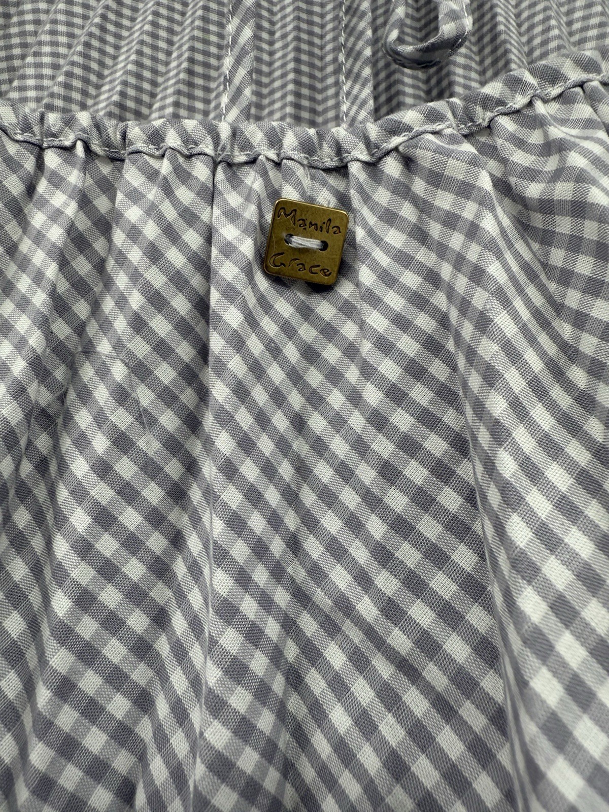 Manila Grace Patchwork Gingham Pleated Babydoll T… - image 6