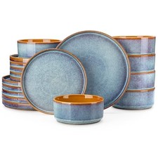 ONION Ceramic Plates and Bowls Sets, 18 Pieces 18 Pcs Service for 6 Blue