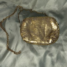 Gold Mesh Evening Bag Wedding Purse Zippered Party Clutch Metal Strap