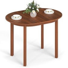 GYMAX 110CM Wooden Dining Table for 4-6 People Oval Kitchen Table-Walnut