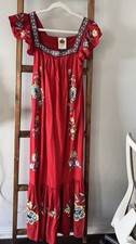 Farm Rio Anthropologie Women's Red Embroidered Maxi Dress XS