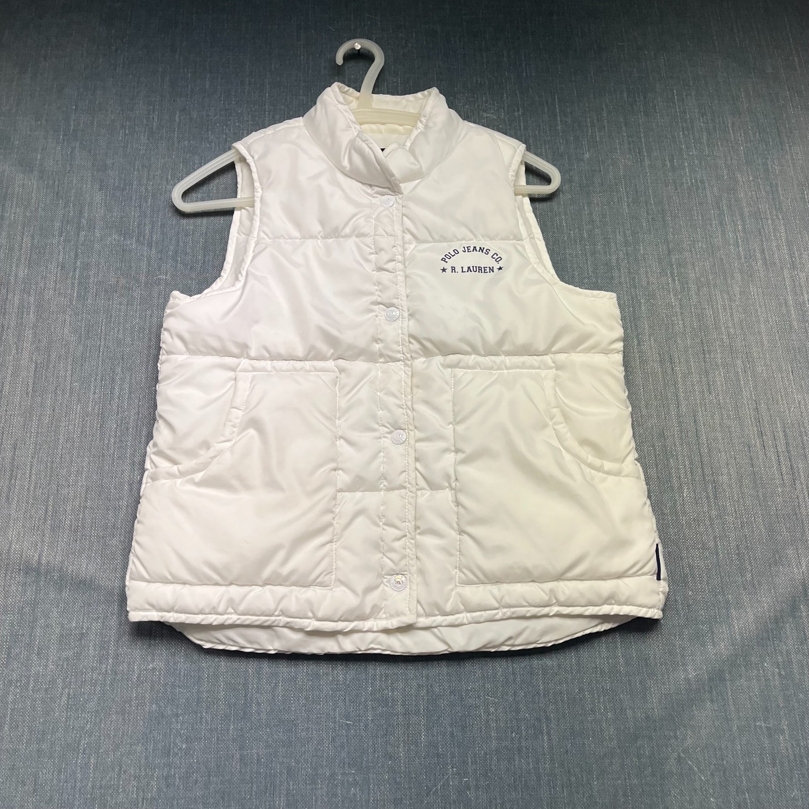 Polo Jeans Co Ralph Lauren Women's Puffer Vest Size S White Quilted Snap Button