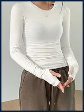 Women Casual Slim Fit Long Sleeve O-Neck T-shirts Tops Spring Fall Solid.