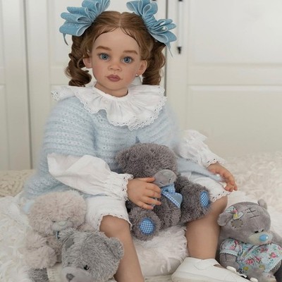 30'' Reborn Baby Doll Toddler Girl with Hand-Rooted Hair Cloth Body Toy Dark Skin