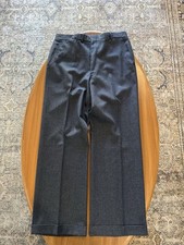 Men  s Vintage Bespoke Flat Front Trousers Dark Blue Flannel Wool 34x30 Wide Leg