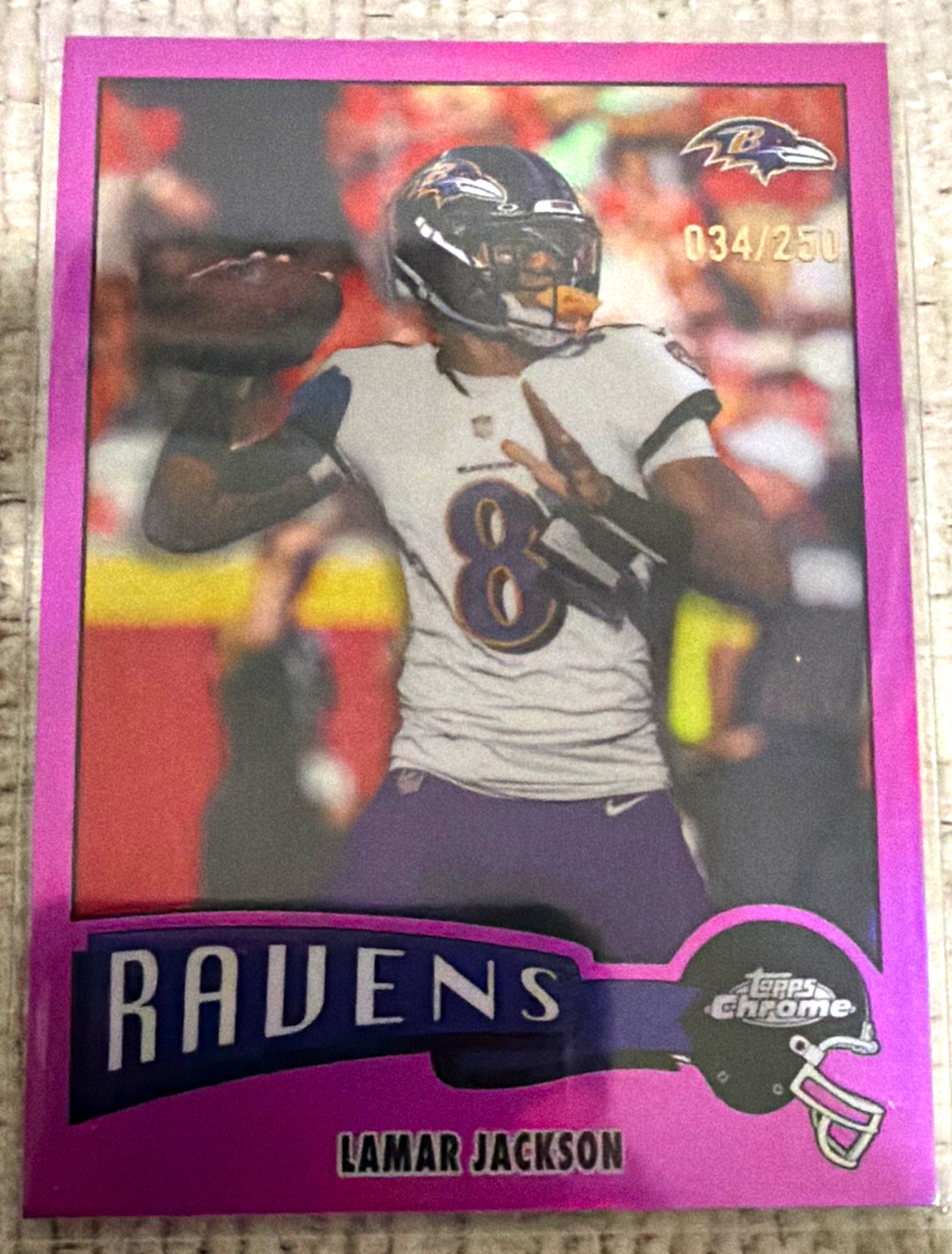 Topps 2025 Chrome Lamar Jackson 1975 Topps Purple /250 #1975-3 Ravens
