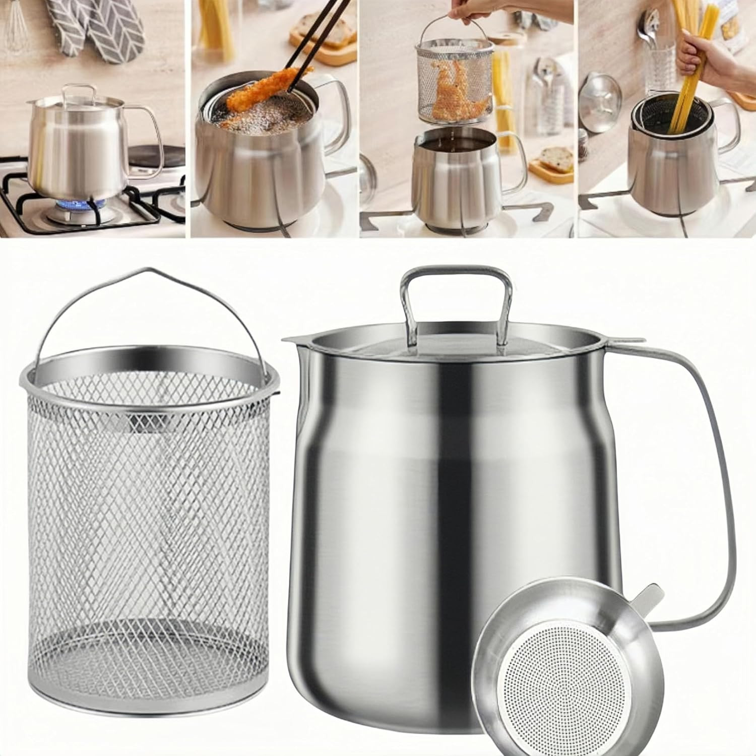 Pot With Basket & Strainer, Large Capacity