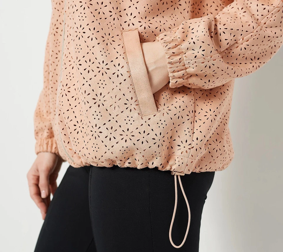 Chaqueta de gamuza sintética perforada Dennis Basso talla 2X oro rosa pálido A479307 Foto 3 de 4