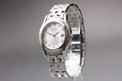 [Near MINT] GUCCI 5500M Silver Roman Dial Date 35mm Quartz Men's Watch JAPAN