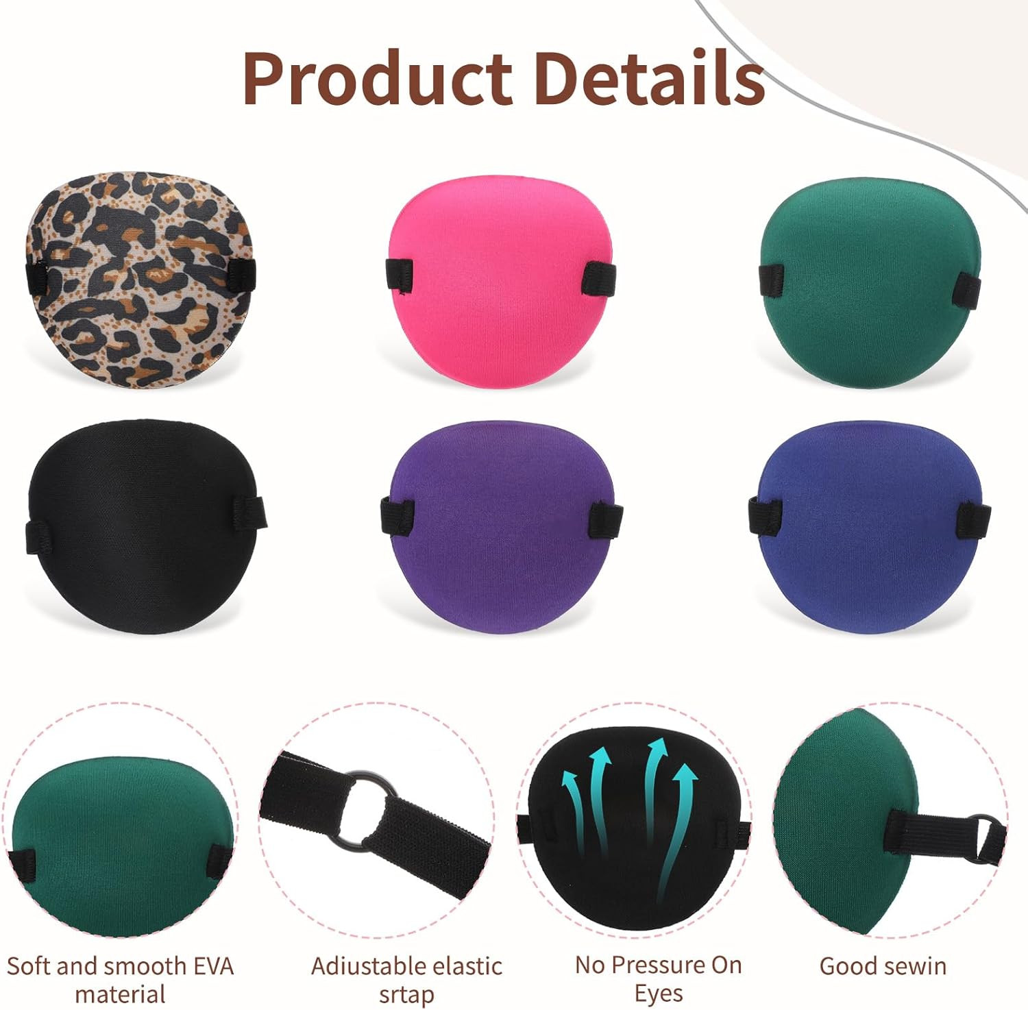 6-Pack 3D Adjustable Eye Patch for Adults & Kids Lazy Eye Amblyopia Therapy