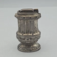 VINTAGE DIE CAST METAL 2-13/16" TALL SILVER TABLE LIGHTER MADE IN OCCUPIED JAPAN