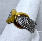 Vintage Two Toned Sterling Silver and 18K Gold Crossover Band Ring
