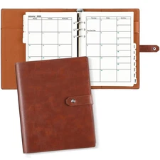 2026 Leather Planner A5 Leather 6 Ring Binder Planner Binder Journal with Poc...