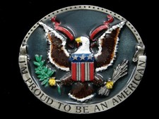 SB11134 NOS VINTAGE 1981  I'M PROUD TO BE AN AMERICAN  PATRIOTIC BELT BUCKLE