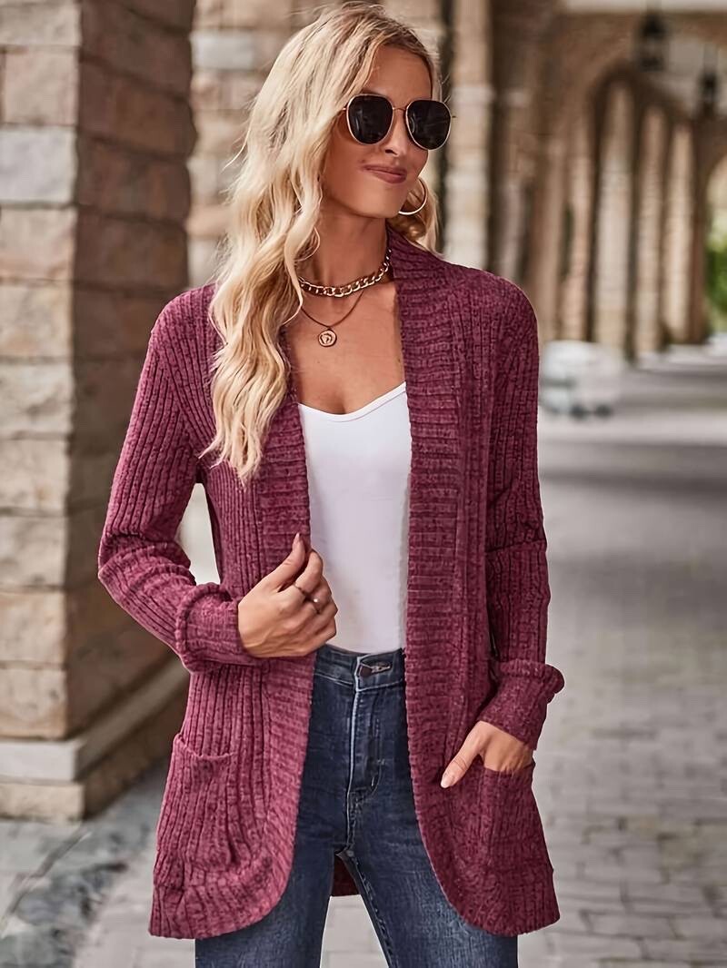 Ladies sz 18 burgundy Casual Knit long Cardigan with long sleeve round neck  BNWT