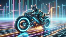 TRON Cat Riding A Light-Cycle Digital Image Photo Picture