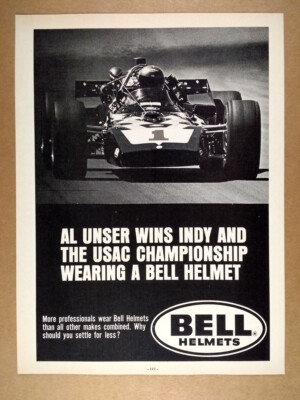 1971 Bell Racing Helmets Al Unser indy car photo vintage print Ad | eBay