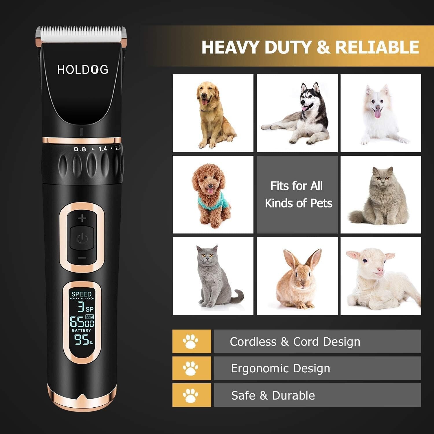 Heavy Duty Dog Clippers Low Noise, High Power Thick Coats Large