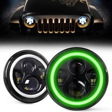 2PCS 7inch Green Halo LED Headlights Combo Kit DRL For Jeep Wrangler JK LJ TJ