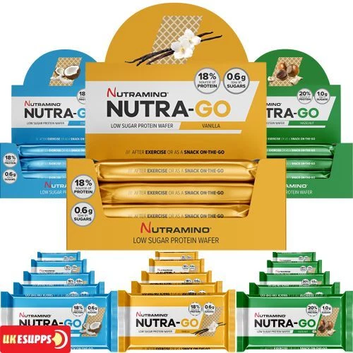 Nutramino Nutra-Go High Protein Low Sugar Wafer 12x39g Bars Crispy Snack Bar